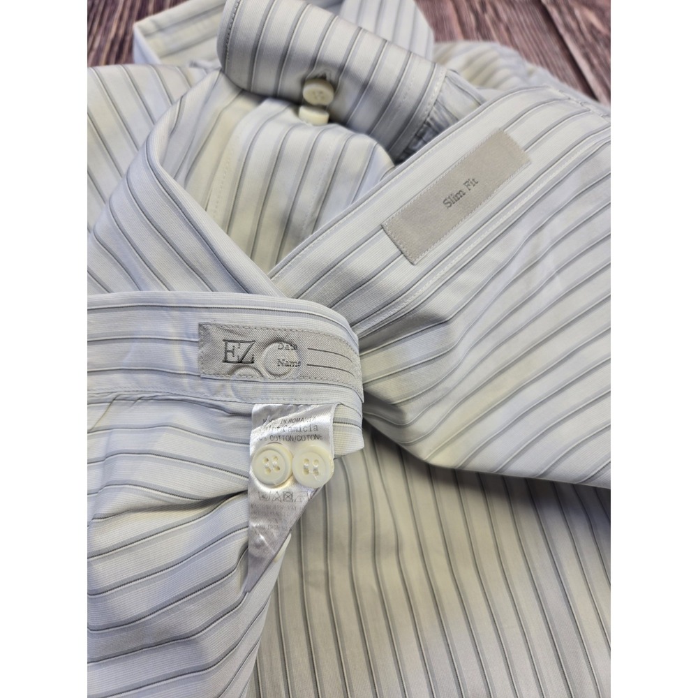Ermenegildo Zegna Dress Shirt Mens XL White Stripe Cotton Long Sleeve Button Up - Picture 8 of 10